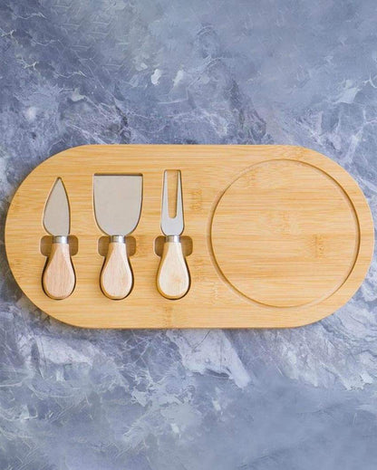 Chic Bamboo Cheese Board With Knife Set | 7 x 3 inches