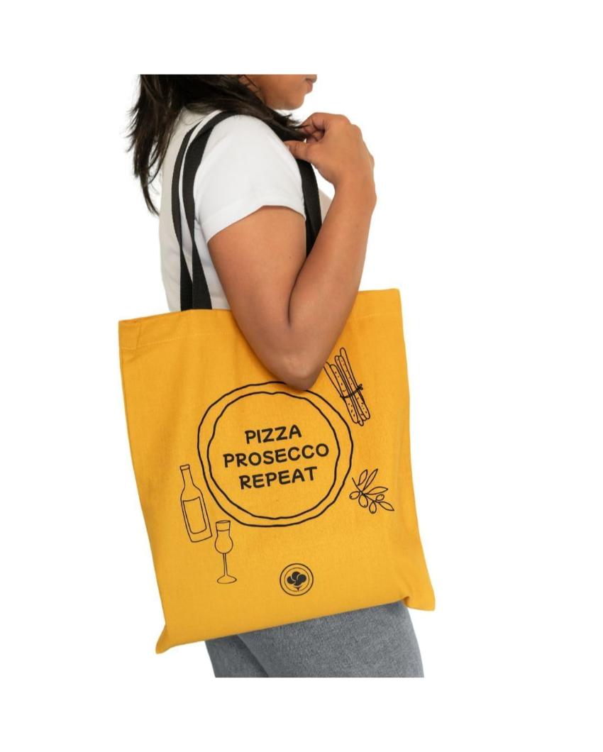 Printed Yellow Canvas Tote Bag | 16 x 14 inches