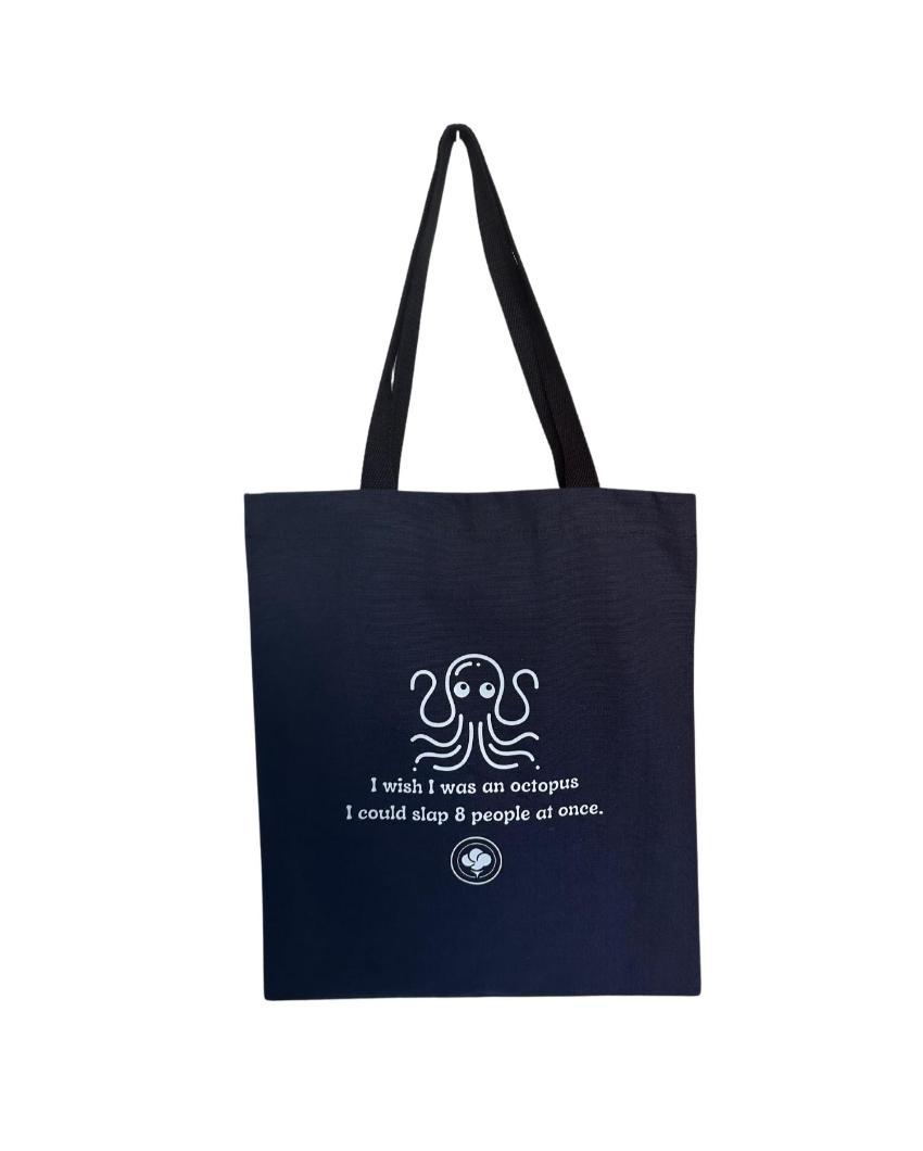 Printed Navy Blue Canvas Tote Bag | 16 x 14 inches