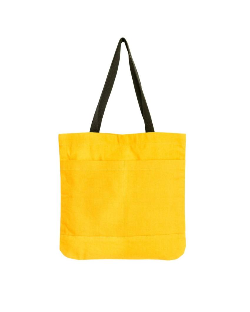 Unique Yellow Canvas Tote Bag with Magnetic Button | 16 x 14 inches