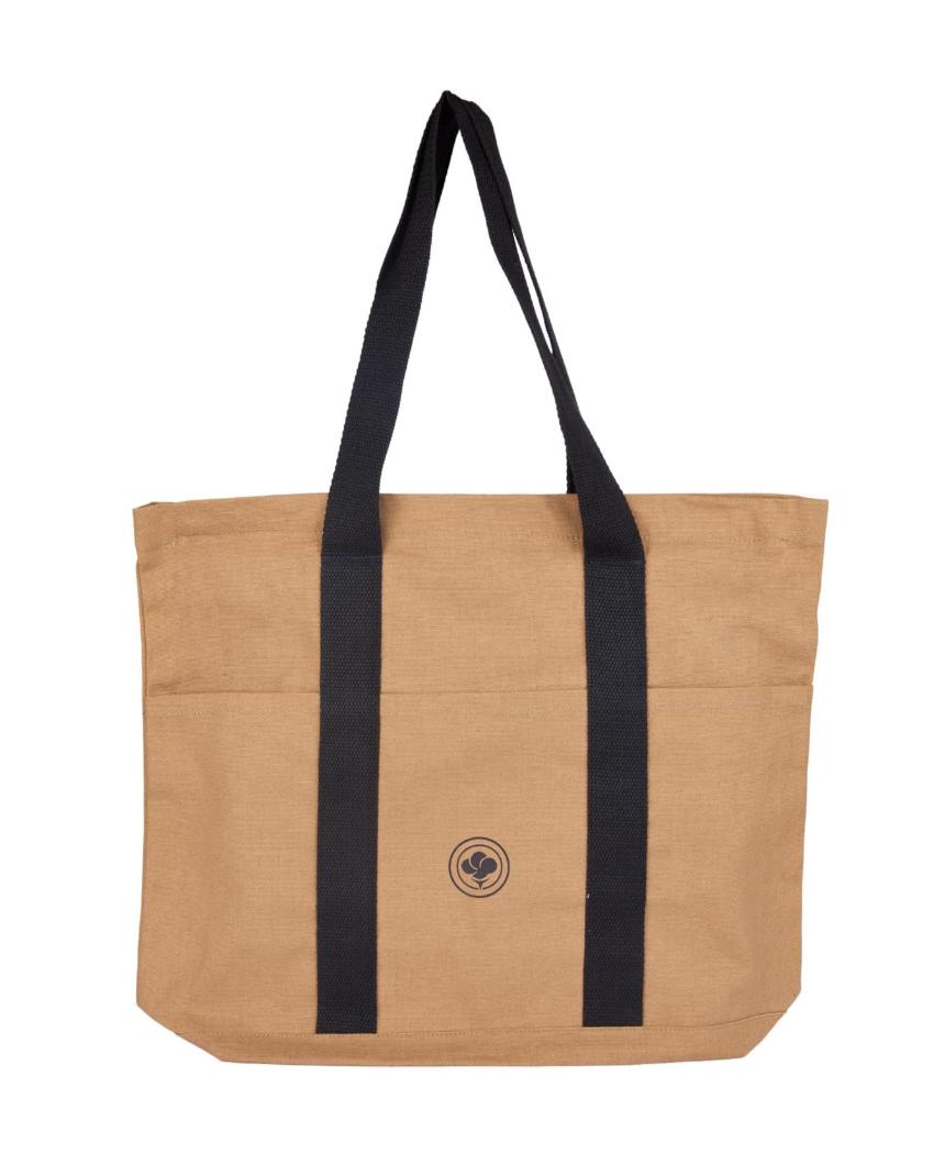 Unique Brown Canvas Tote Bag with Magnetic Button | 16 x 14 inches