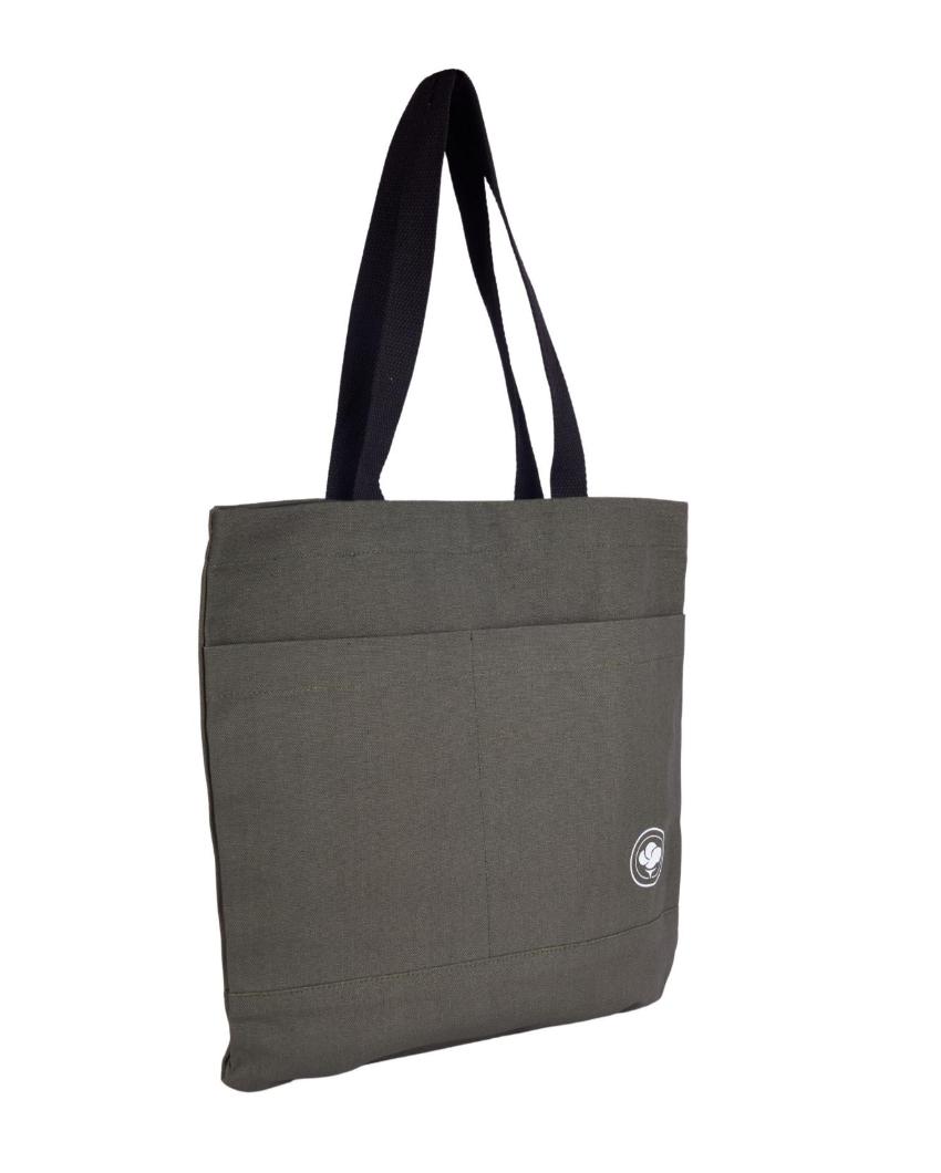 Unique Grey Canvas Tote Bag with Magnetic Button | 16 x 14 inches