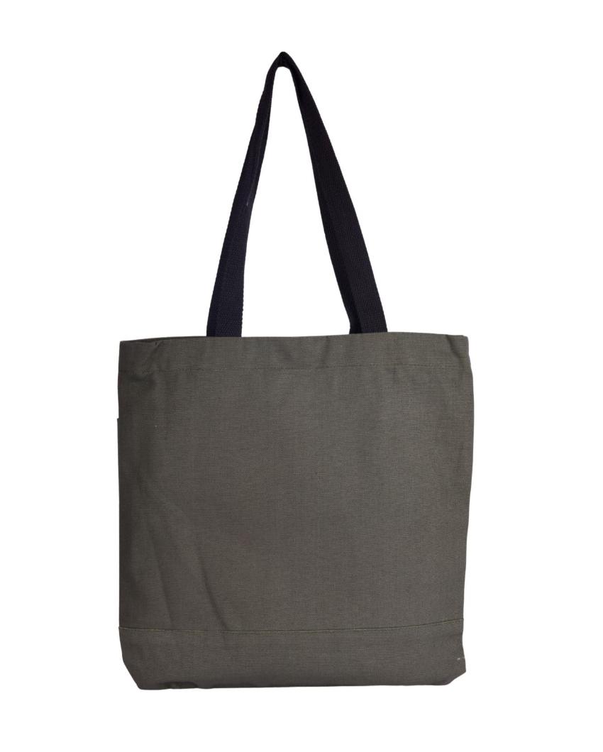 Unique Grey Canvas Tote Bag with Magnetic Button | 16 x 14 inches