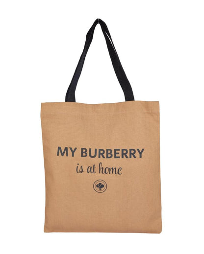 Printed Brown Canvas Tote Bag with Magnetic Button Closure | 16 x 14 inches