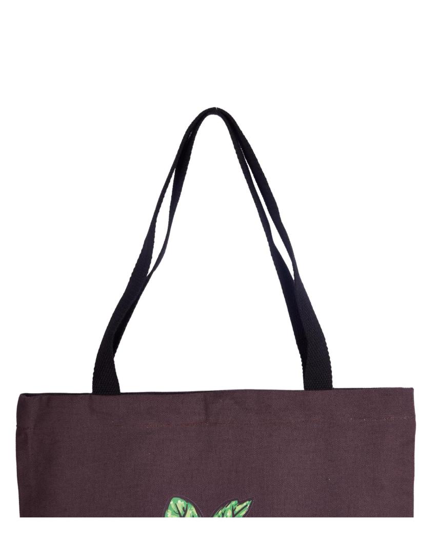 Printed Dark Purple Canvas Tote Bag with Magnetic Button Closure | 16 x 14 inches