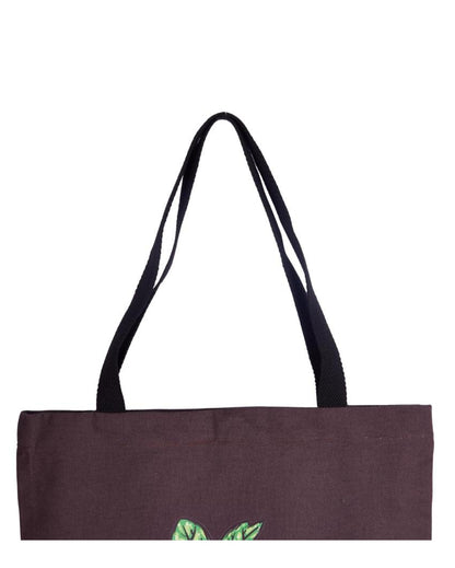 Printed Dark Purple Canvas Tote Bag with Magnetic Button Closure | 16 x 14 inches