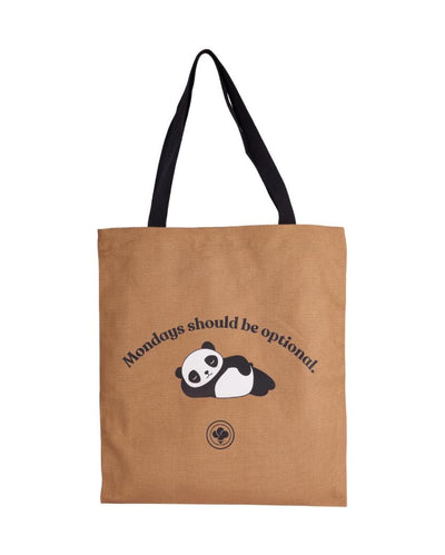 Printed Brown Canvas Tote Bag with Magnetic Button Closure | 16 x 14 inches