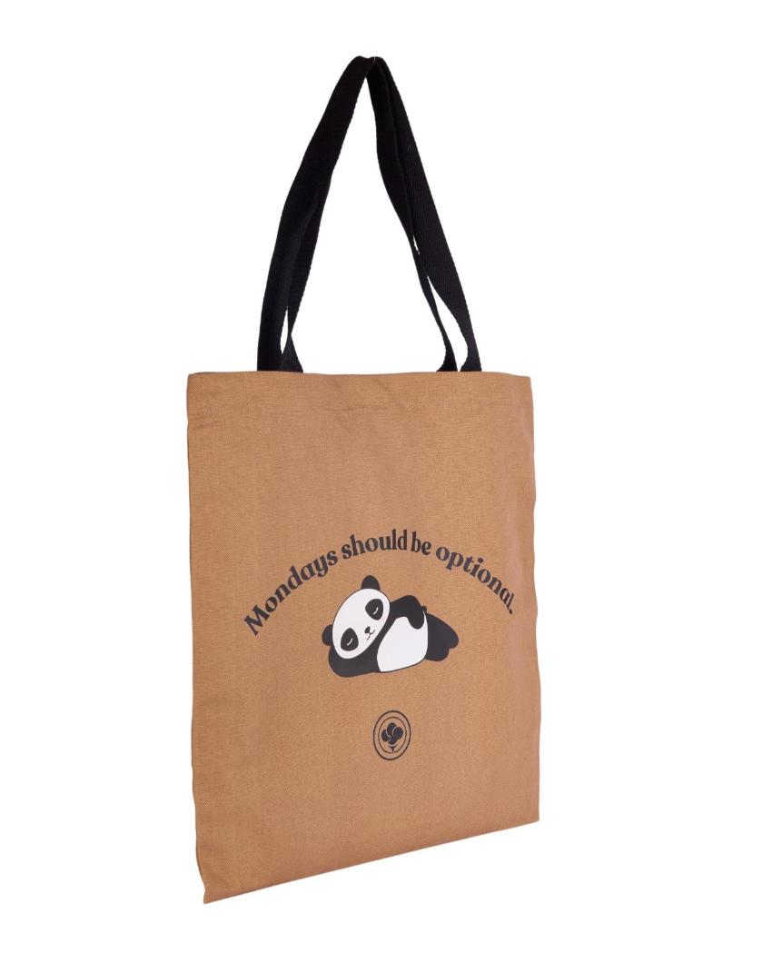 Printed Brown Canvas Tote Bag with Magnetic Button Closure | 16 x 14 inches