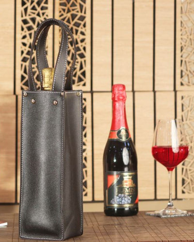 Classic Single Compartment Faux Leather Wine Bottle Bag | 11 x 3 x 11 inches