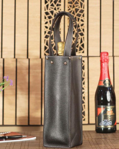 Classic Single Compartment Faux Leather Wine Bottle Bag | 11 x 3 x 11 inches