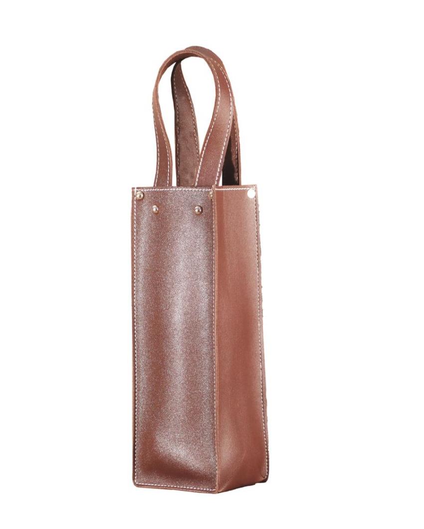 Classic Single Compartment Faux Leather Wine Bottle Bag | 11 x 3 x 11 inches