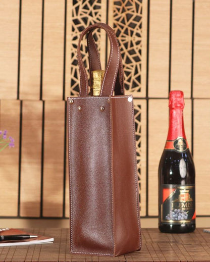 Classic Single Compartment Faux Leather Wine Bottle Bag | 11 x 3 x 11 inches