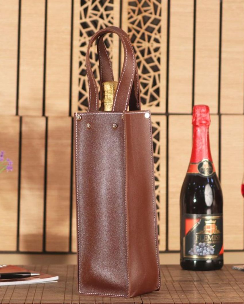 Classic Single Compartment Faux Leather Wine Bottle Bag | 11 x 3 x 11 inches