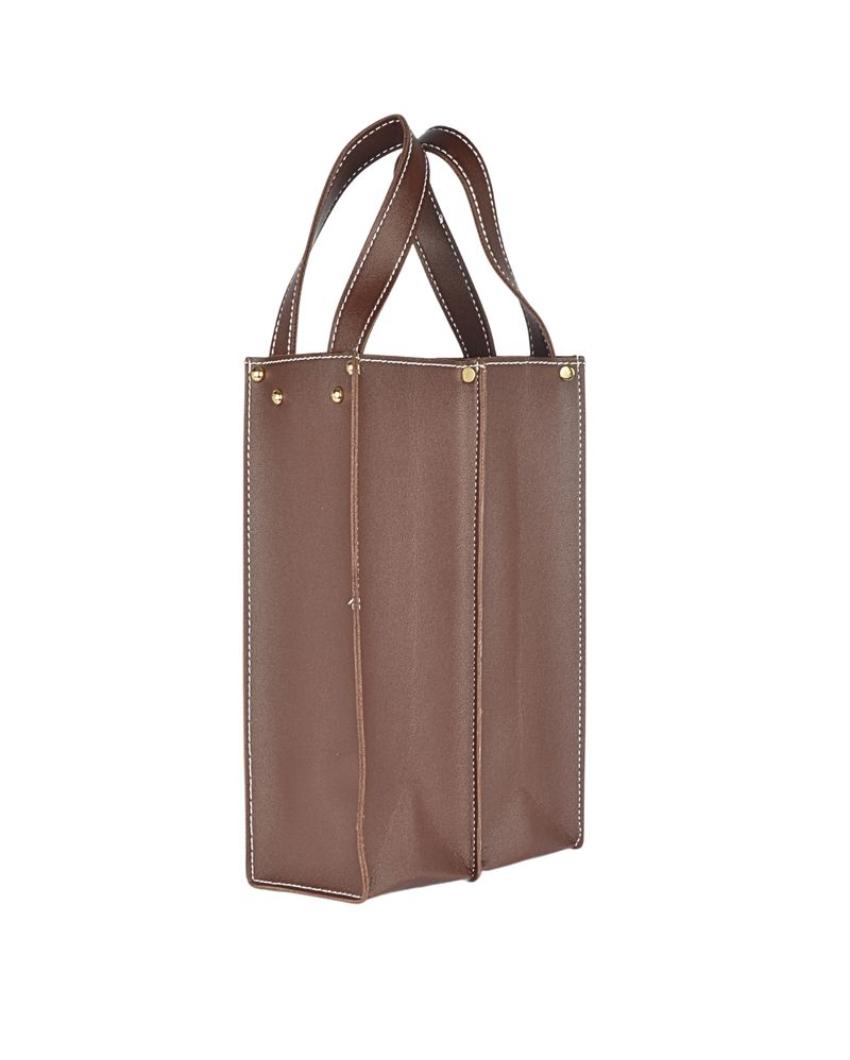 Classic Double Compartment Faux Leather Wine Bottle Bag | 11 x 5 x 11 inches