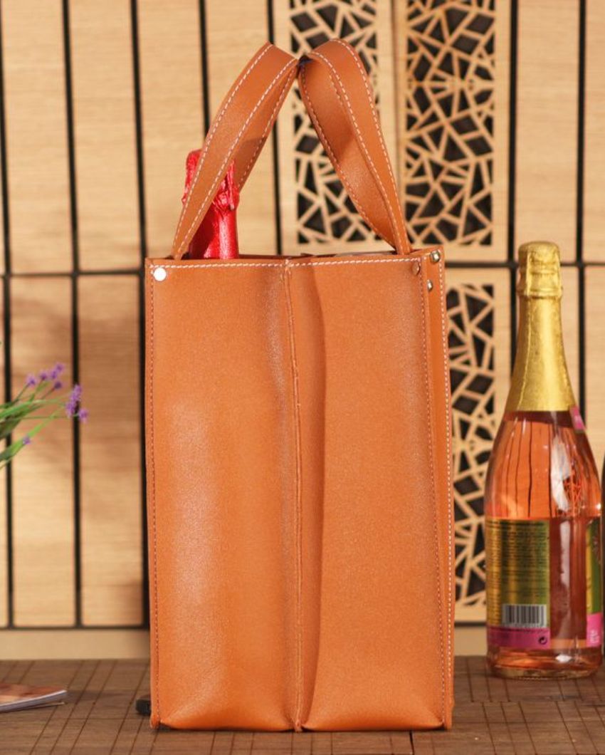 Classic Double Compartment Faux Leather Wine Bottle Bag | 11 x 5 x 11 inches