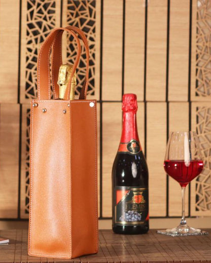 Classic Single Compartment Faux Leather Wine Bottle Bag | 11 x 3 x 11 inches