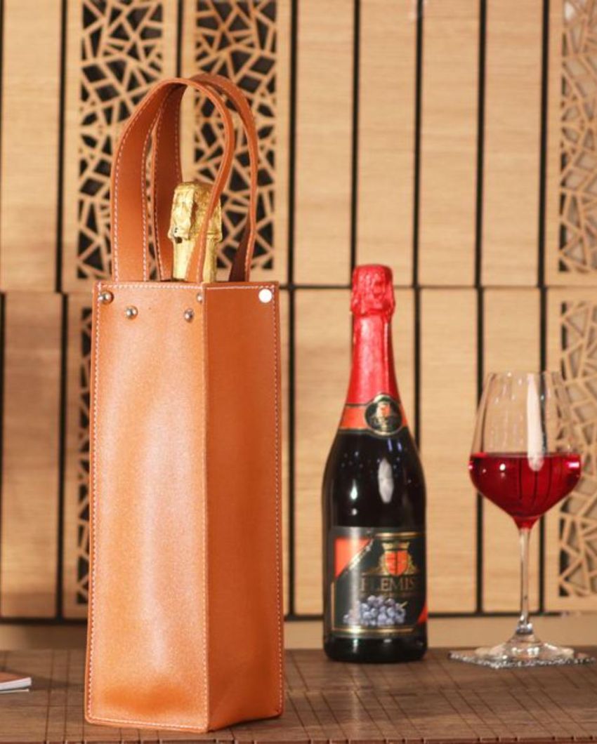 Classic Single Compartment Faux Leather Wine Bottle Bag | 11 x 3 x 11 inches