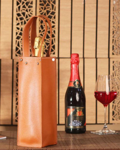 Classic Single Compartment Faux Leather Wine Bottle Bag | 11 x 3 x 11 inches