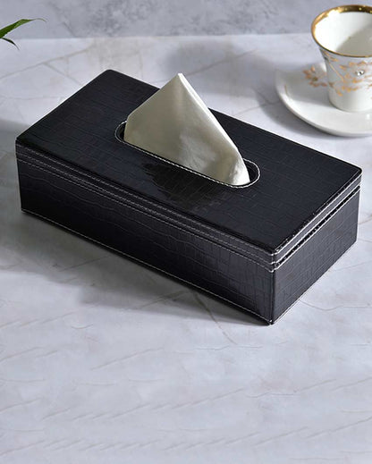 Stylish Rectangle Croc Pattern Faux Leather Tissue Box | 11 x 5 x 3 inches