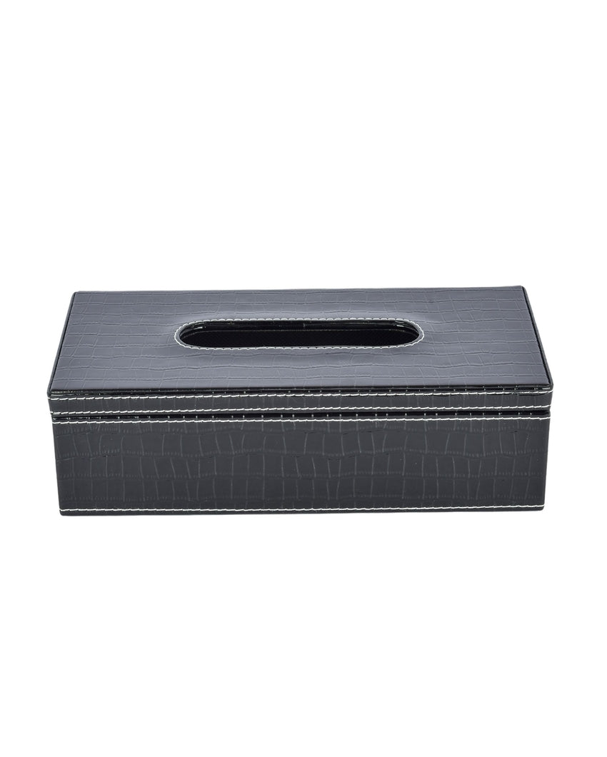 Stylish Rectangle Croc Pattern Faux Leather Tissue Box | 11 x 5 x 3 inches