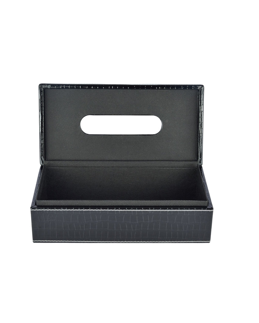 Stylish Rectangle Croc Pattern Faux Leather Tissue Box | 11 x 5 x 3 inches