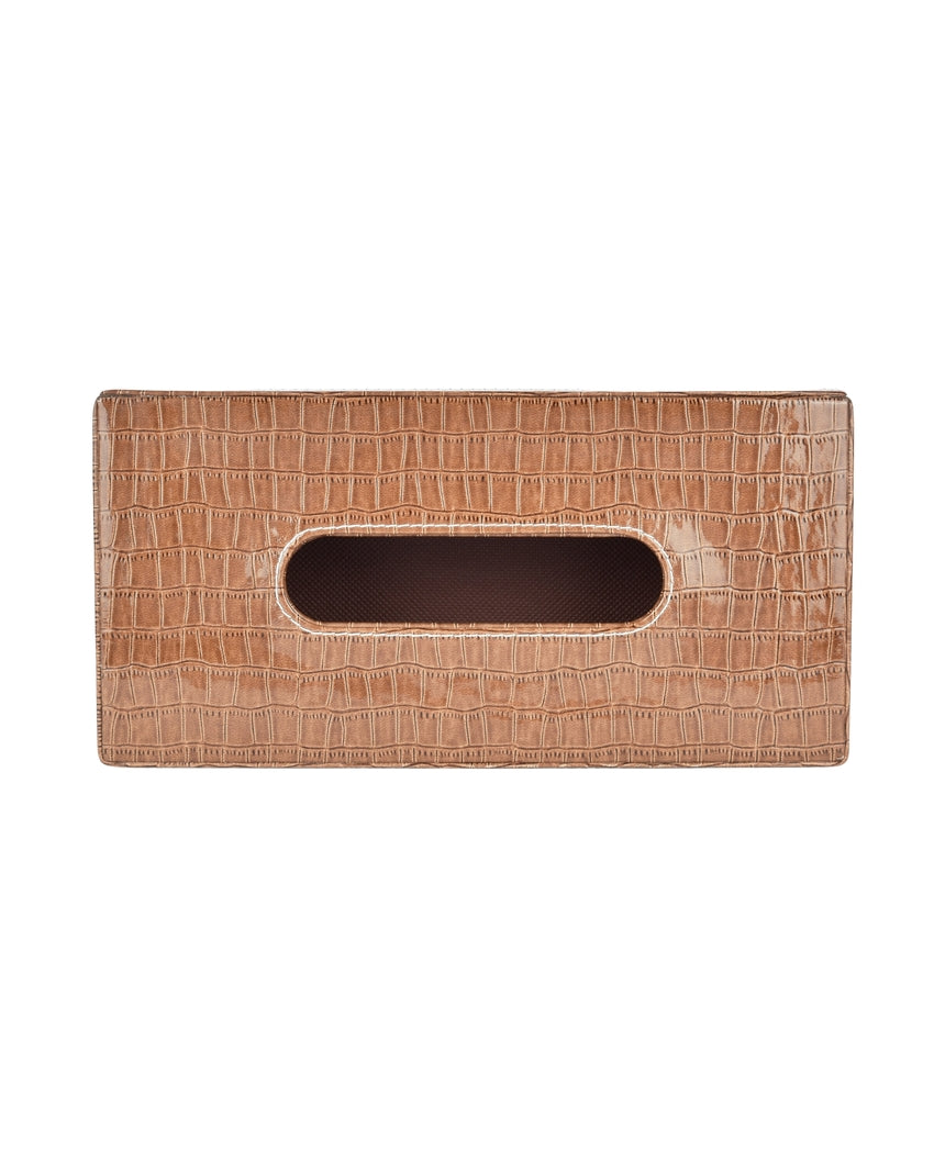 Stylish Rectangle Croc Pattern Faux Leather Tissue Box | 11 x 5 x 3 inches