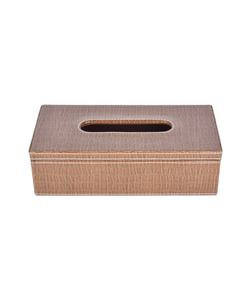 Stylish Rectangle Croc Pattern Faux Leather Tissue Box | 11 x 5 x 3 inches