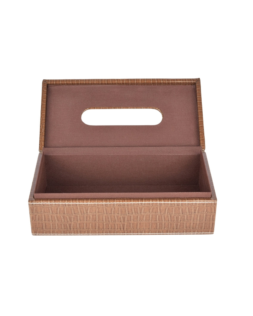 Stylish Rectangle Croc Pattern Faux Leather Tissue Box | 11 x 5 x 3 inches