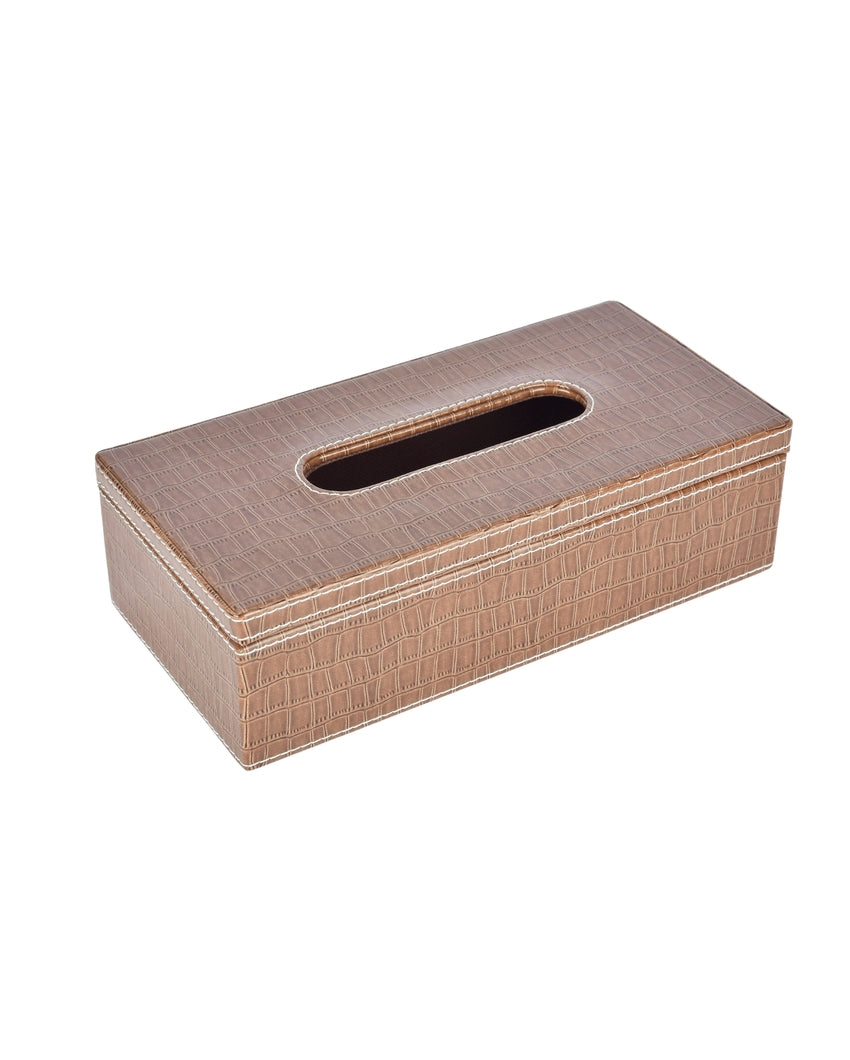 Stylish Rectangle Croc Pattern Faux Leather Tissue Box | 11 x 5 x 3 inches