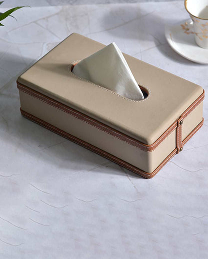 Stylish Rectangle Two Tone With Metal Accent Faux Leather Tissue Box | 11 x 5 x 3 inches