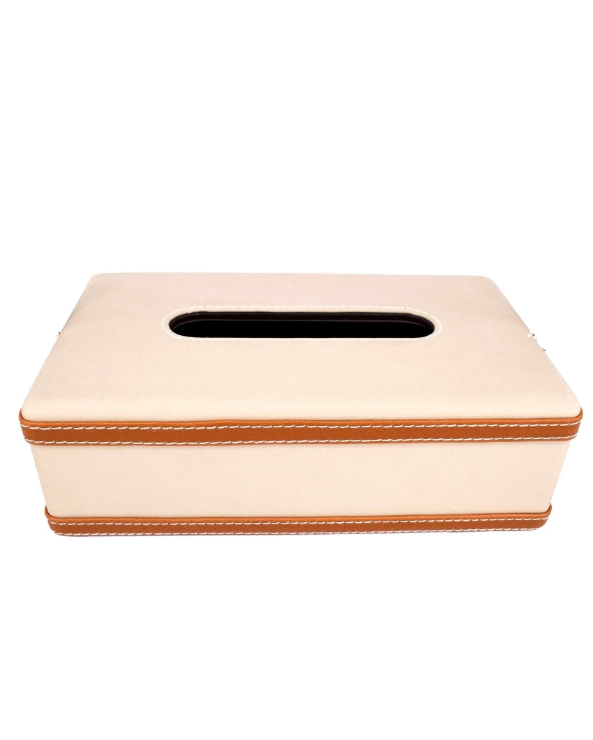 Stylish Rectangle Two Tone With Metal Accent Faux Leather Tissue Box | 11 x 5 x 3 inches