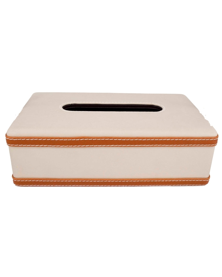 Stylish Rectangle Two Tone With Metal Accent Faux Leather Tissue Box | 11 x 5 x 3 inches