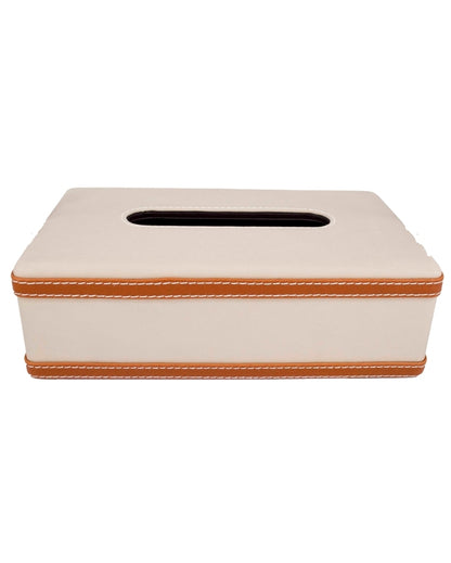 Stylish Rectangle Two Tone With Metal Accent Faux Leather Tissue Box | 11 x 5 x 3 inches