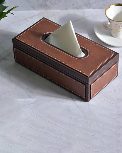 Stylish Rectangle Two Tone Faux Leather Tissue Box | 10 x 6 x 3 inches