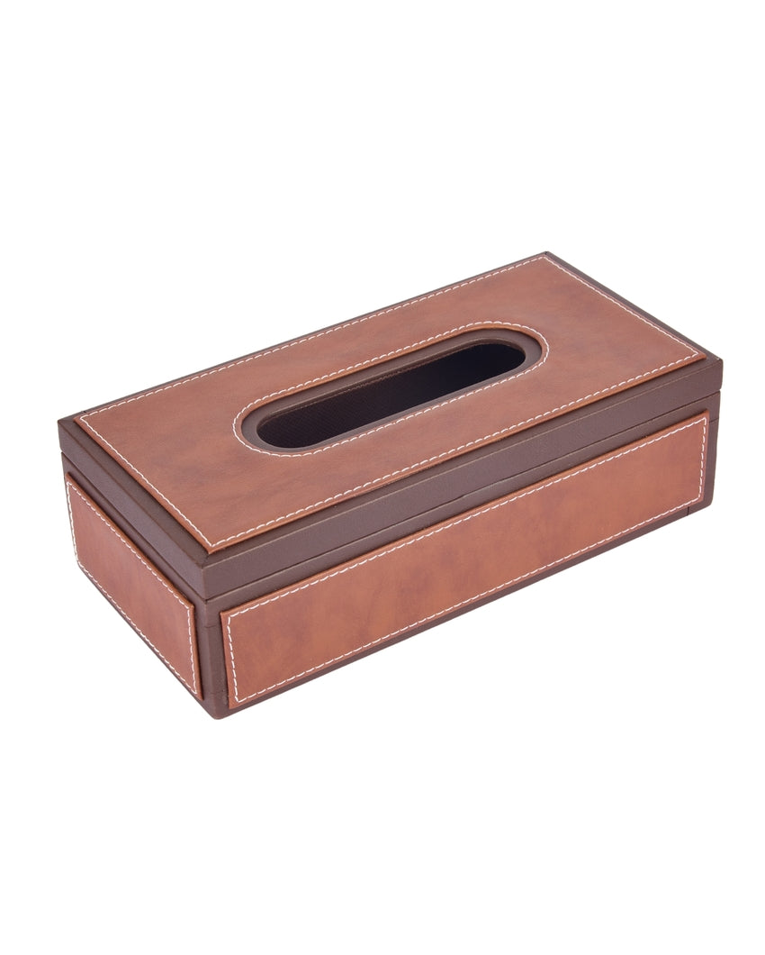 Stylish Rectangle Two Tone Faux Leather Tissue Box | 10 x 6 x 3 inches