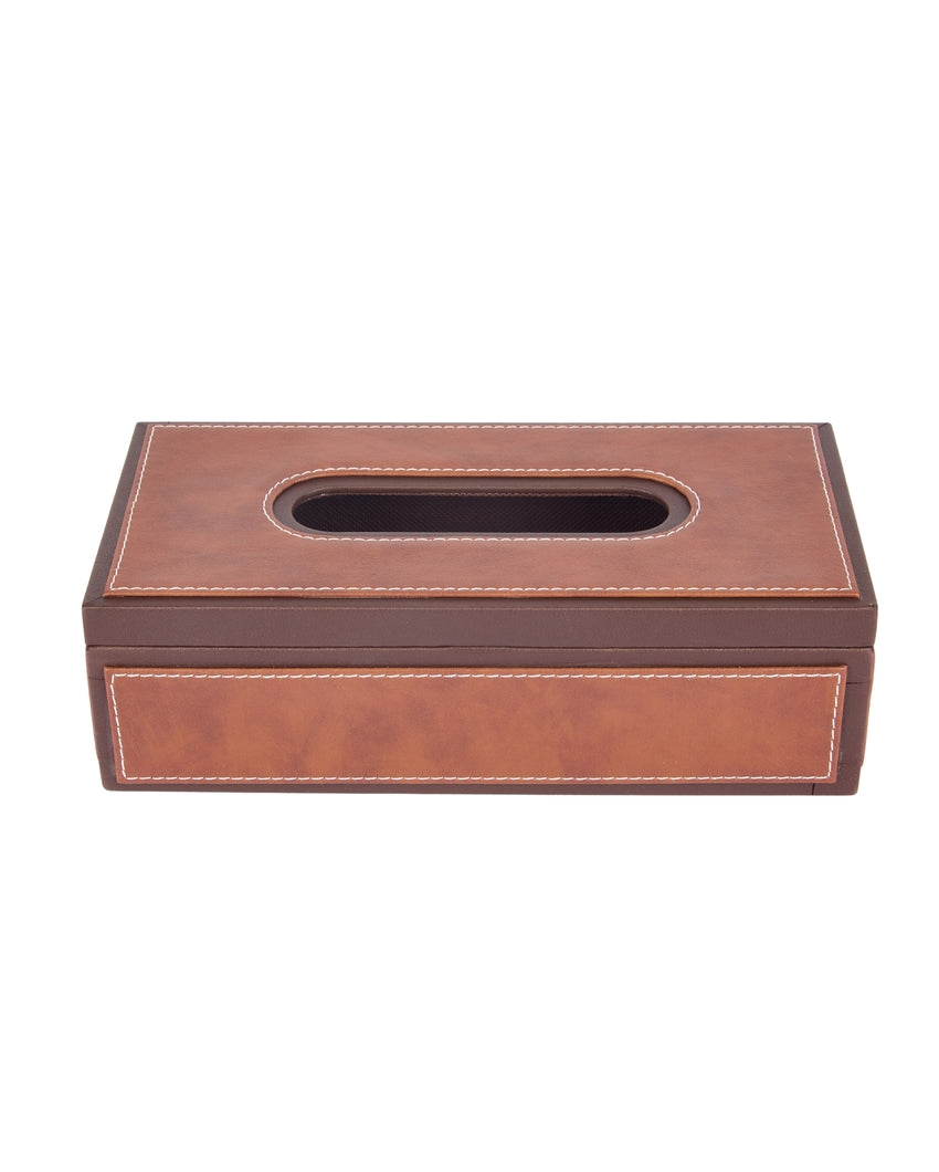 Stylish Rectangle Two Tone Faux Leather Tissue Box | 10 x 6 x 3 inches