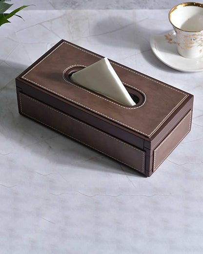 Stylish Rectangle Two Tone Faux Leather Tissue Box | 11 x 5 x 3 inches