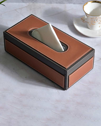 Stylish Rectangle Two Tone Faux Leather Tissue Box | 11 x 5 x 3 inches