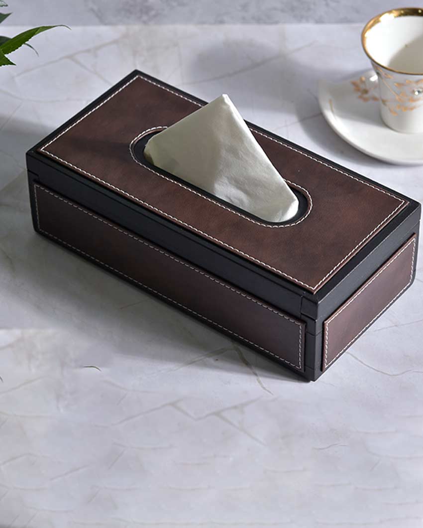 Stylish Rectangle Two Tone Faux Leather Tissue Box | 11 x 5 x 3 inches