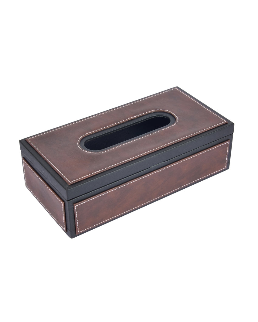 Stylish Rectangle Two Tone Faux Leather Tissue Box | 11 x 5 x 3 inches