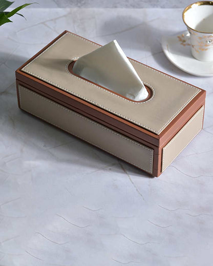 Stylish Rectangle Two Tone Faux Leather Tissue Box | 11 x 5 x 3 inches