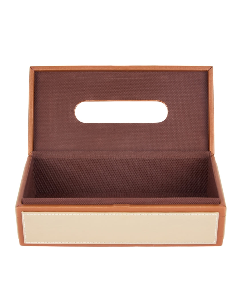 Stylish Rectangle Two Tone Faux Leather Tissue Box | 11 x 5 x 3 inches