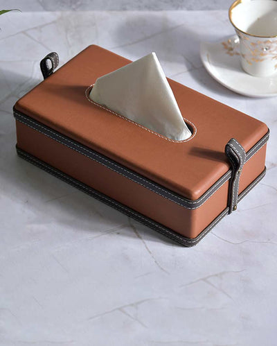 Stylish Rectangle Two Tone Faux Leather Tissue Box | 10 x 5 x 3 inches