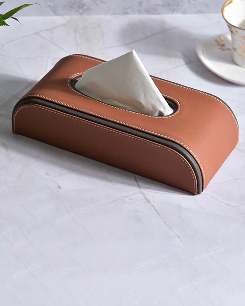 Stylish Curve Two Tone Faux Leather Tissue Box | 10 x 5 x 3 inches