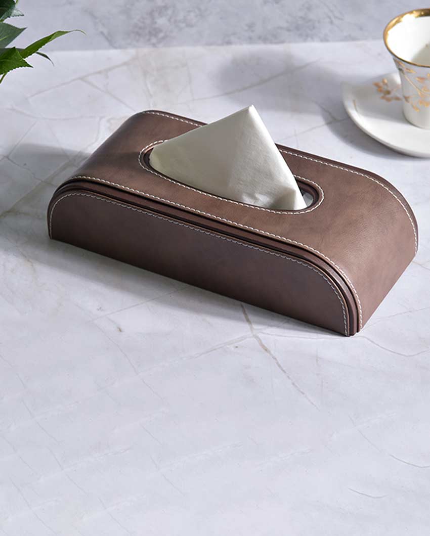 Stylish Curve Two Tone Faux Leather Tissue Box | 10 x 5 x 3 inches