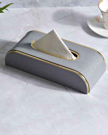 Stylish Curve Two Tone Faux Leather Tissue Box | 10 x 5 x 3 inches