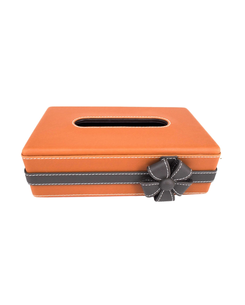 Stylish Flower Two Tone Faux Leather Tissue Box | 10 x 5 x 3 inches