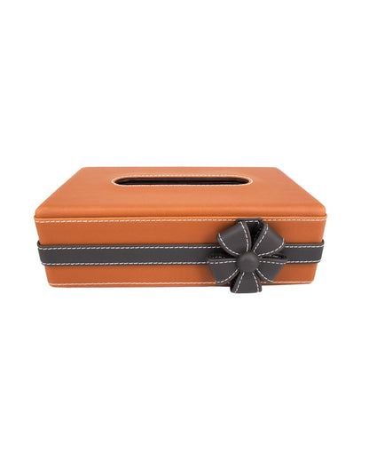 Stylish Flower Two Tone Faux Leather Tissue Box | 10 x 5 x 3 inches