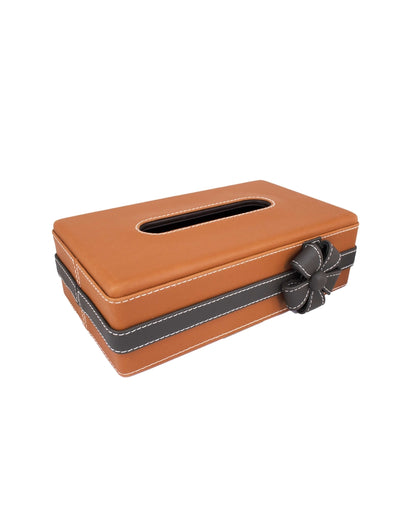 Stylish Flower Two Tone Faux Leather Tissue Box | 10 x 5 x 3 inches