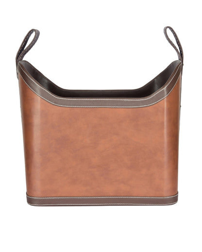 Faux Leather Magazine Two Tone Rectangle Rack Space Organizer | 14 x 9 x 12 inches